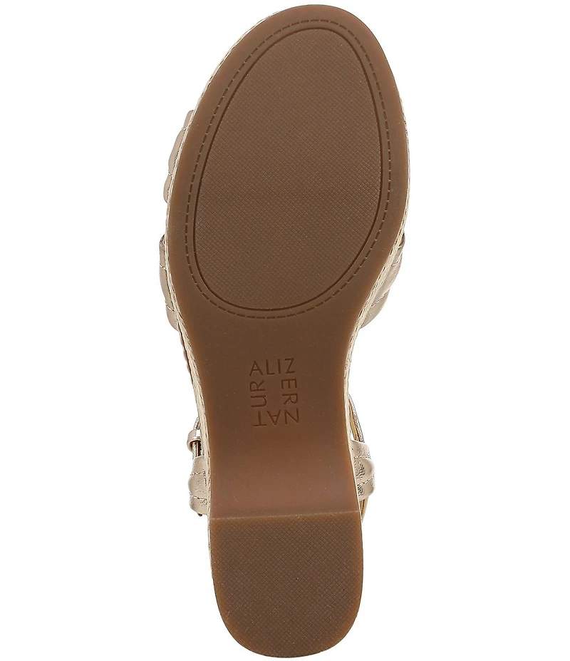 Naturalizer Dovie Leather Ankle Wrap Sandal Platform Raffia Wedge Sandals