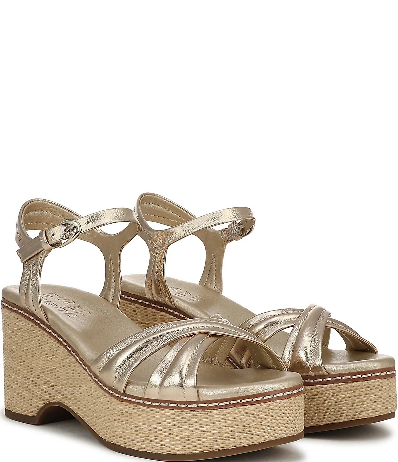 Naturalizer Dovie Leather Ankle Wrap Sandal Platform Raffia Wedge Sandals