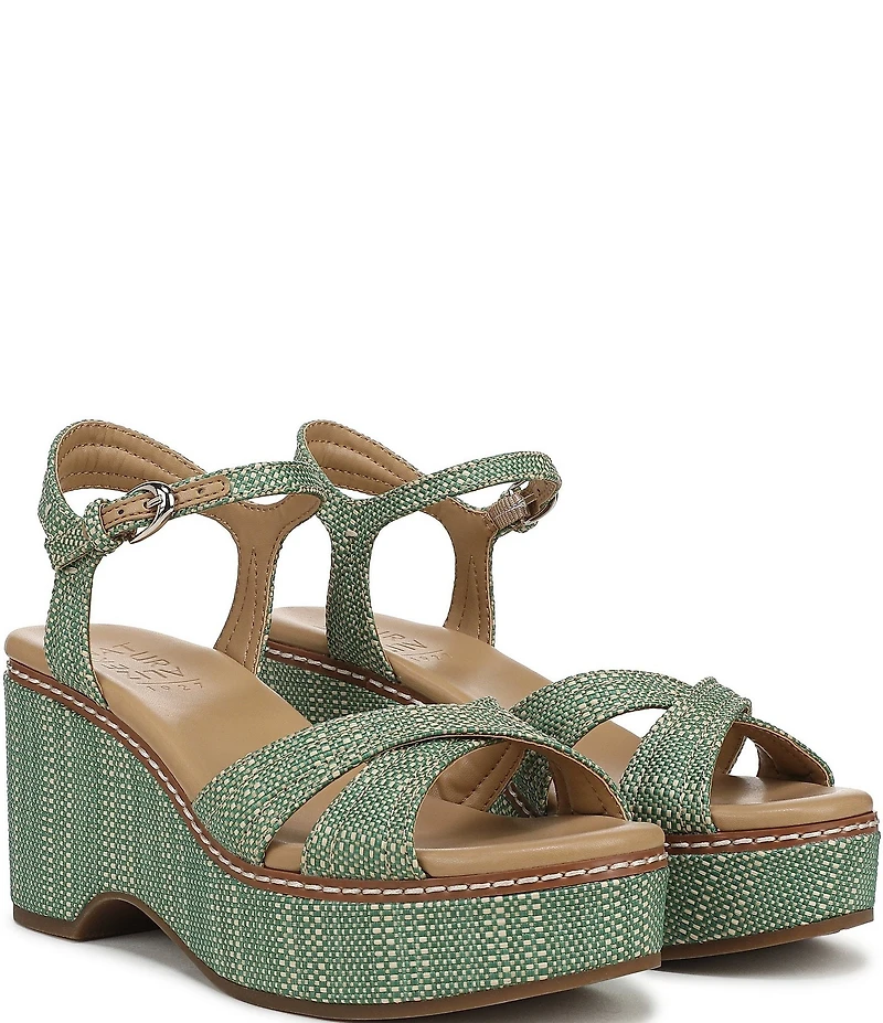 Naturalizer Dovie Raffia Ankle Wrap Sandal Platform Wedges