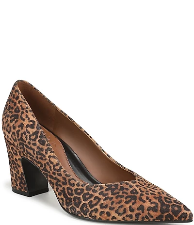 Naturalizer Ella Leopard Print Suede Pointed Toe Block Heel Pumps