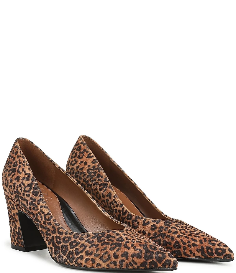 Naturalizer Ella Leopard Print Suede Pointed Toe Block Heel Pumps