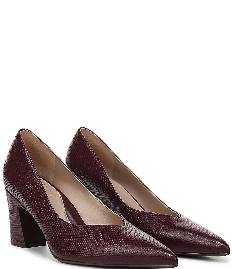 Naturalizer Ella Snake Embossed Leather Pointed Toe Block Heel Pumps