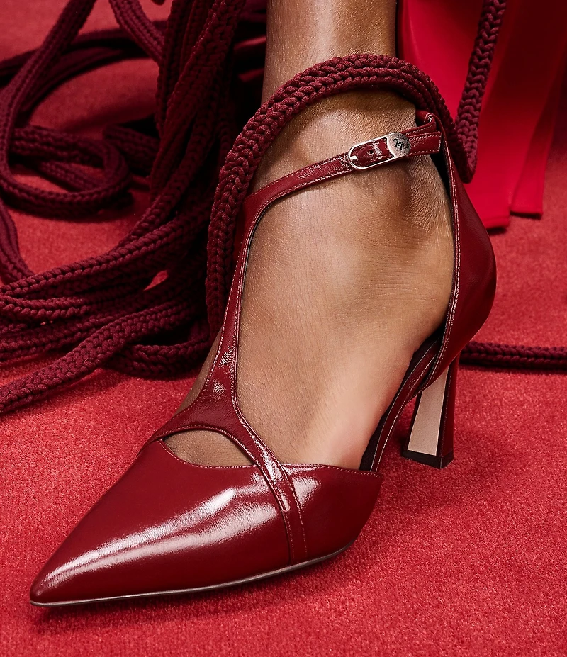 Naturalizer Ezlyn Leather Pointed Toe T-Strap Dress Pumps