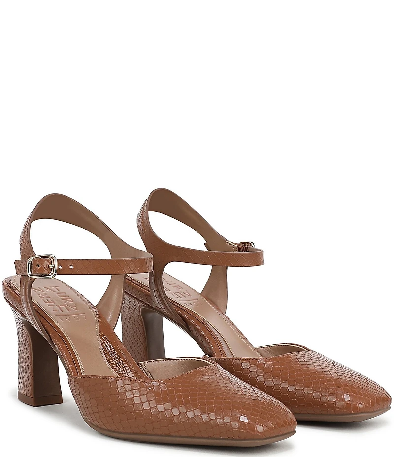 Naturalizer Frankie Snake Embossed Leather Ankle Wrap Pumps