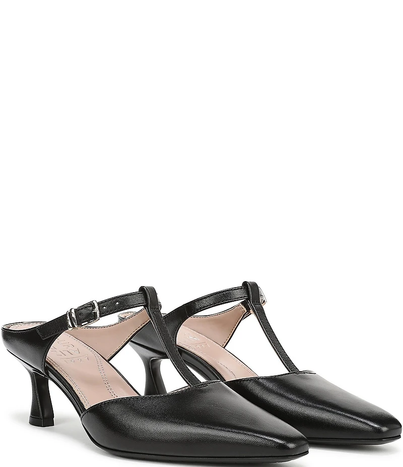Naturalizer Gem Leather Pointed Toe T-Strap Dress Mules