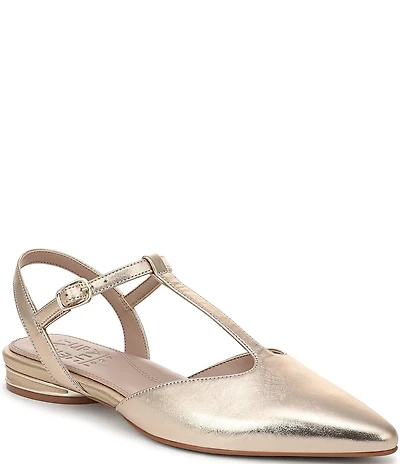 Naturalizer Harlie Metallic Leather Pointed Toe T-Strap Dress Flats