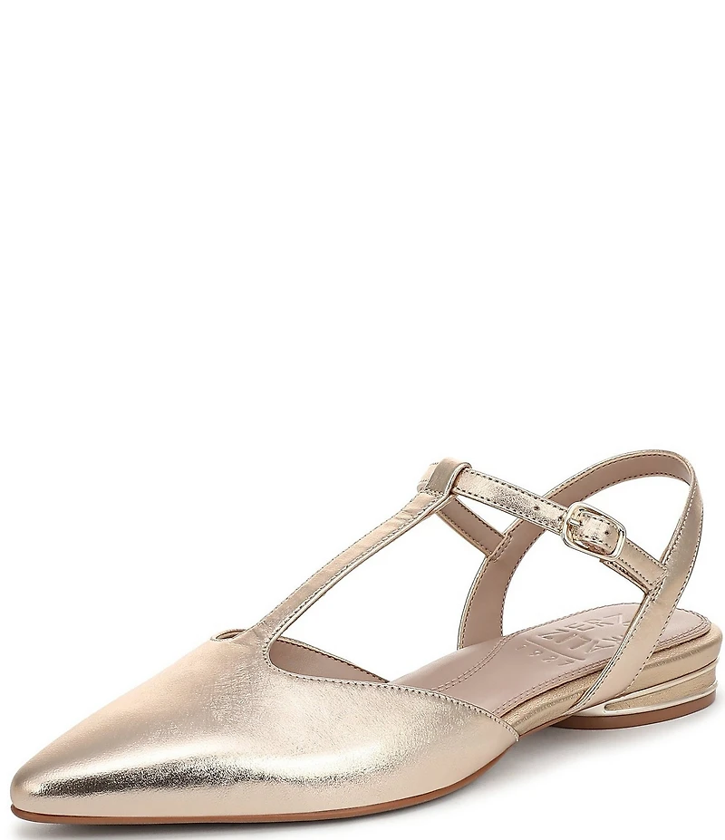 Naturalizer Harlie Metallic Leather Pointed Toe T-Strap Dress Flats