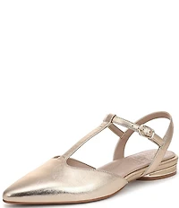 Naturalizer Harlie Metallic Leather Pointed Toe T-Strap Dress Flats