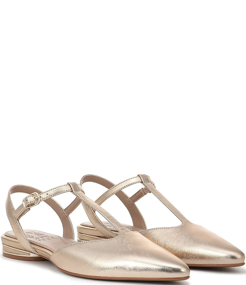 Naturalizer Harlie Metallic Leather Pointed Toe T-Strap Dress Flats