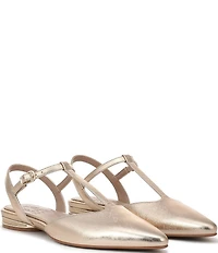 Naturalizer Harlie Metallic Leather Pointed Toe T-Strap Dress Flats