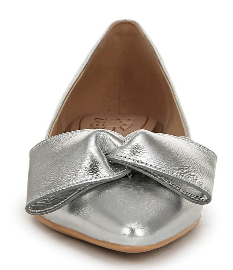 Naturalizer Havana Metallic Leather Bow Embellished Pointed Toe Dress Flats