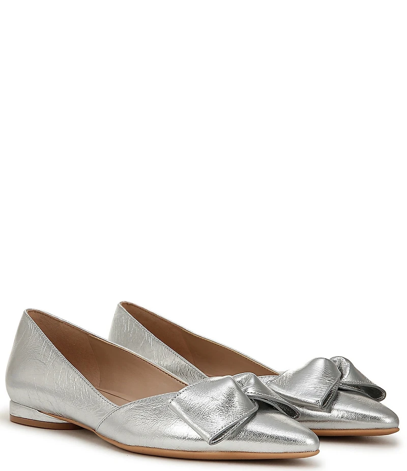Naturalizer Havana Metallic Leather Bow Embellished Pointed Toe Dress Flats