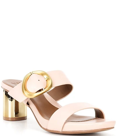 Naturalizer Ida Leather Metallic Buckle Hardware and Heel Dress Slide Sandals
