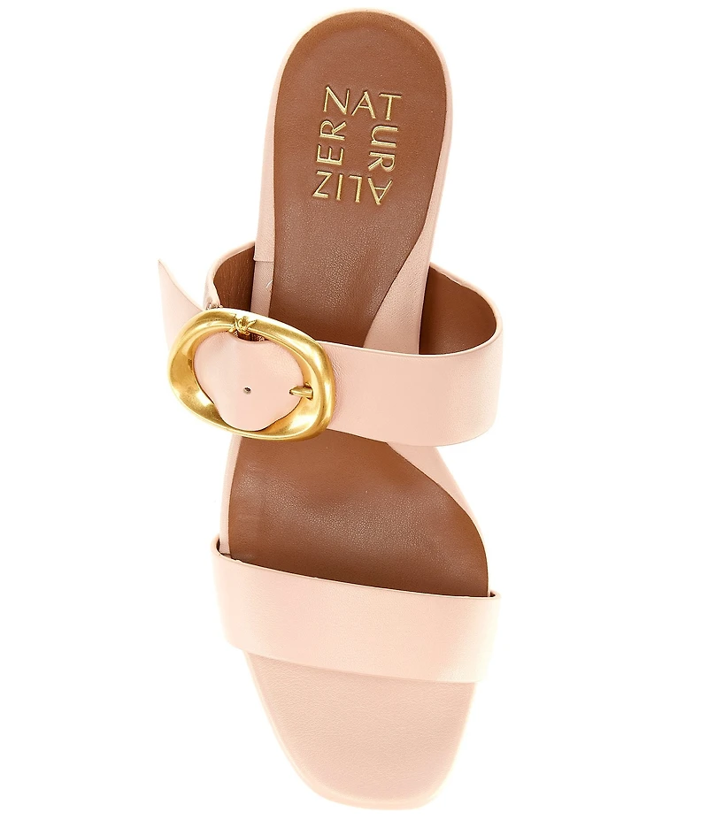 Naturalizer Ida Leather Metallic Buckle Hardware and Heel Dress Slide Sandals