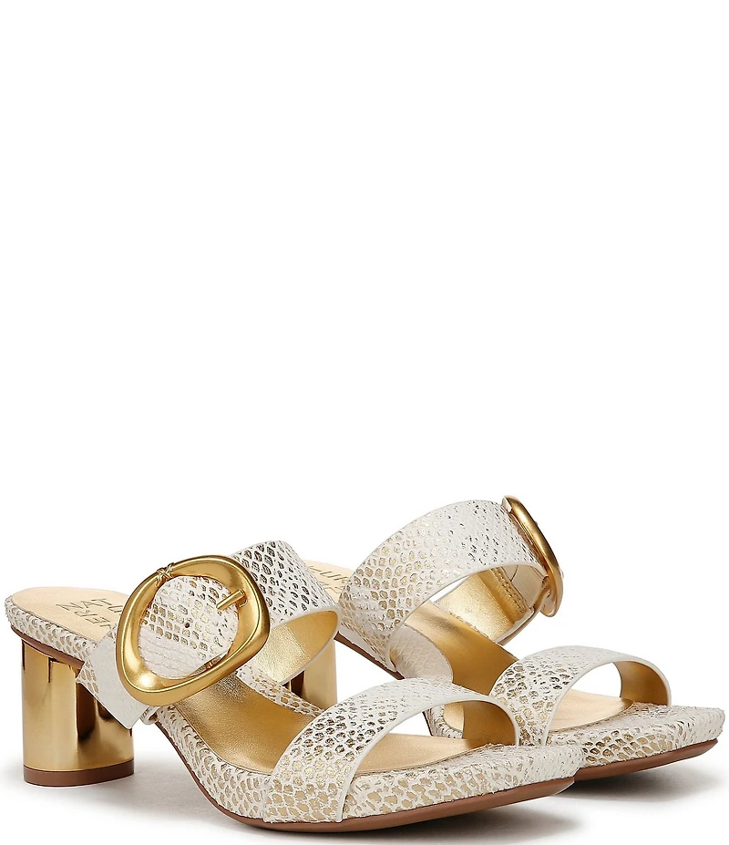 Naturalizer Ida Snake Embossed Leather Buckled Dress Slide Sandals