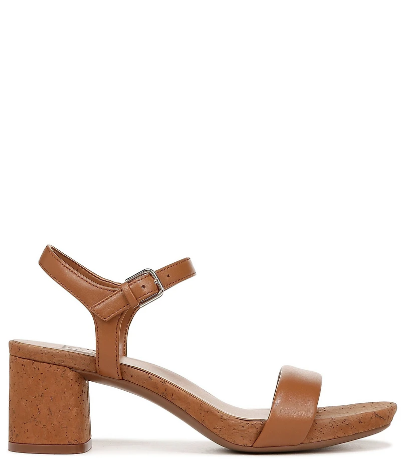 Naturalizer Izzy Leather Square Toe Ankle Strap Cork Block Heel Dress Sandals