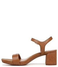Naturalizer Izzy Leather Square Toe Ankle Strap Cork Block Heel Dress Sandals