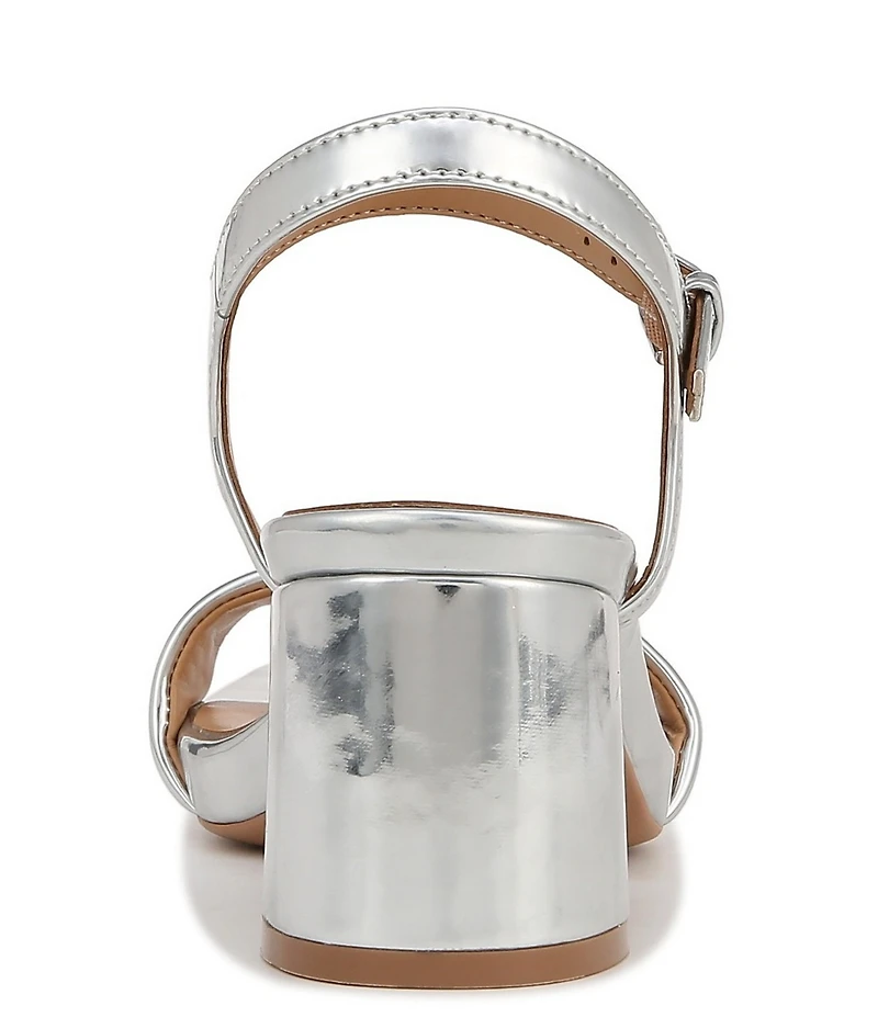 Naturalizer Izzy Patent Metallic Mirror Square Toe Ankle Strap Block Heel Dress Sandals