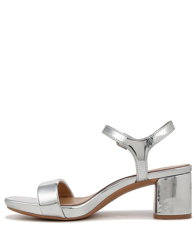 Naturalizer Izzy Patent Metallic Mirror Square Toe Ankle Strap Block Heel Dress Sandals