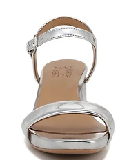 Naturalizer Izzy Patent Metallic Mirror Square Toe Ankle Strap Block Heel Dress Sandals