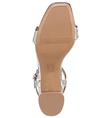 Naturalizer Izzy Patent Metallic Mirror Square Toe Ankle Strap Block Heel Dress Sandals