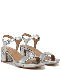 Naturalizer Izzy Patent Metallic Mirror Square Toe Ankle Strap Block Heel Dress Sandals