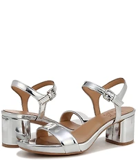 Naturalizer Izzy Patent Metallic Mirror Square Toe Ankle Strap Block Heel Dress Sandals