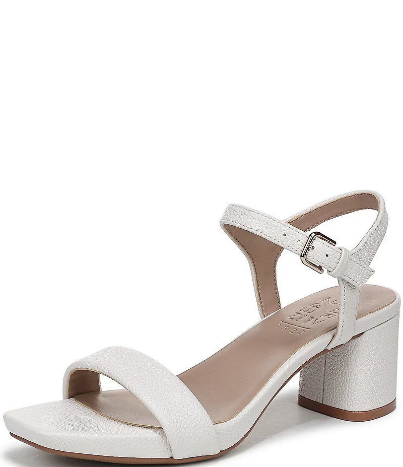 Naturalizer Izzy Leather Square Toe Ankle Strap Block Heel Dress Sandals