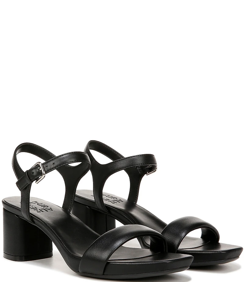 Naturalizer Izzy Leather Square Toe Ankle Strap Block Heel Dress Sandals