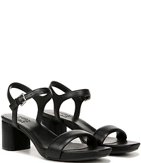 Naturalizer Izzy Leather Square Toe Ankle Strap Block Heel Dress Sandals
