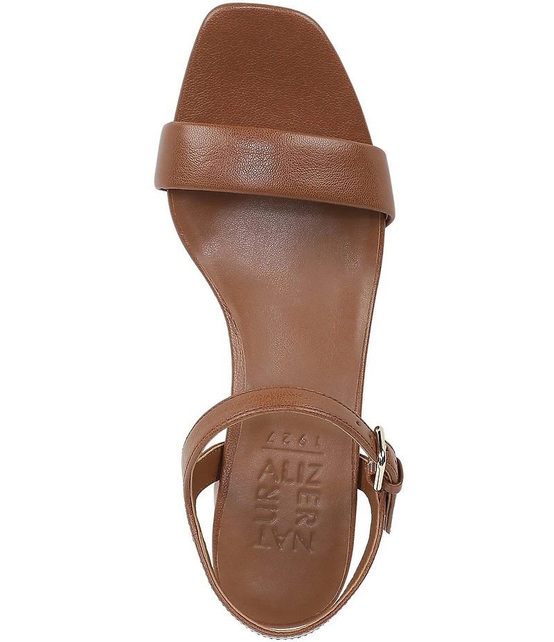 Naturalizer Izzy Leather Square Toe Ankle Strap Block Heel Dress Sandals