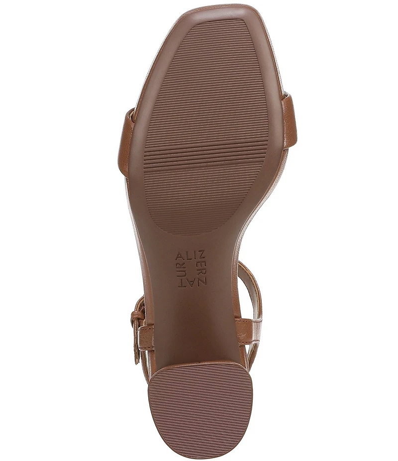 Naturalizer Izzy Leather Square Toe Ankle Strap Block Heel Dress Sandals