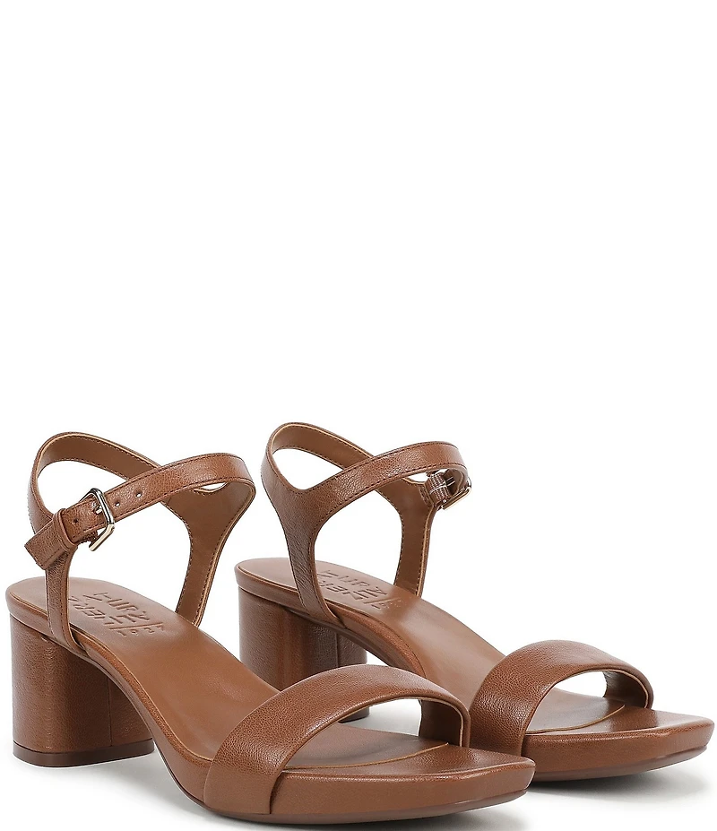 Naturalizer Izzy Leather Square Toe Ankle Strap Block Heel Dress Sandals