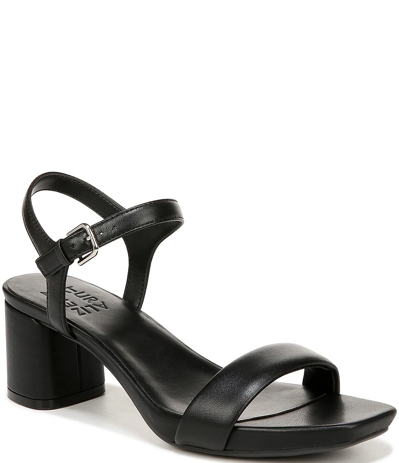 Naturalizer Izzy Leather Square Toe Ankle Strap Block Heel Dress Sandals