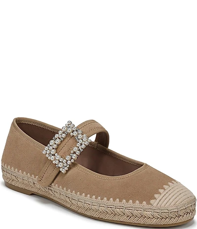 Naturalizer Java Suede Embellished Buckle Mary Jane Espadrille Flats