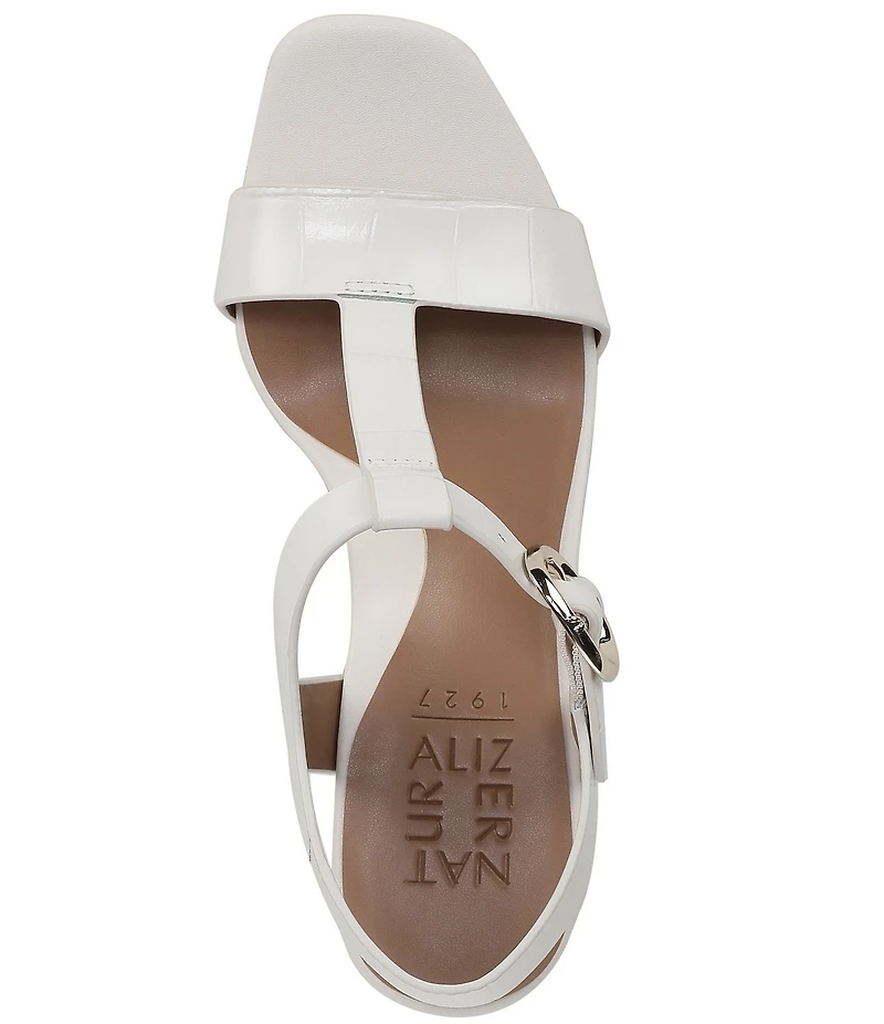 Naturalizer Jordis Croco Leather Buckle Hardware T-Strap Dress Sandals