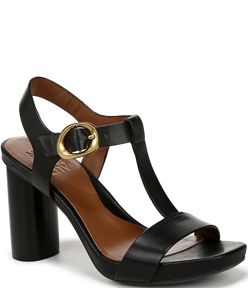 Naturalizer Jordis Leather Buckle Hardware T-Strap Dress Sandals
