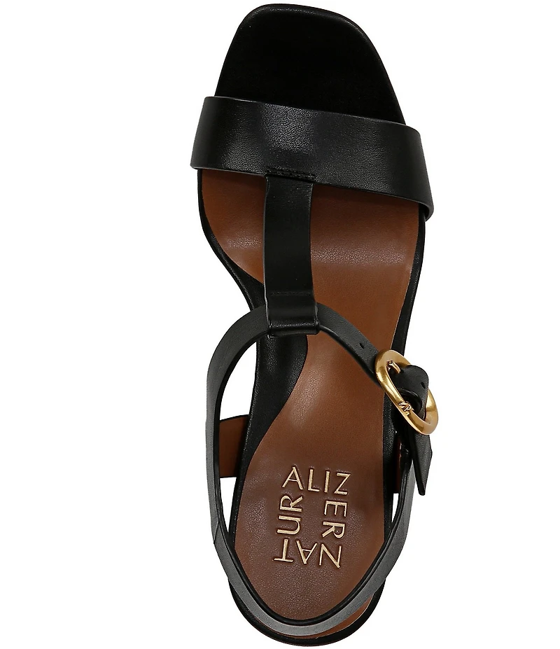Naturalizer Jordis Leather Buckle Hardware T-Strap Dress Sandals