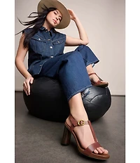 Naturalizer Jordis Leather Buckle Hardware T-Strap Dress Sandals