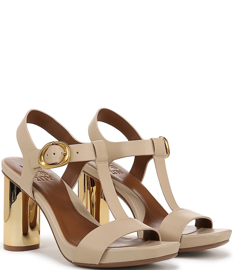 Naturalizer Jordis Leather Buckle Hardware Metallic Heel T-Strap Dress Sandals