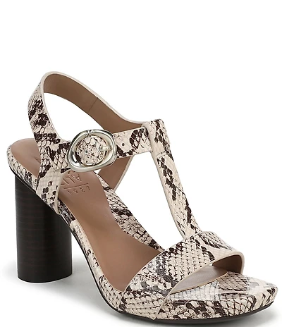 Naturalizer Jordis Snake Print Leather Buckle Hardware T-Strap Dress Sandals