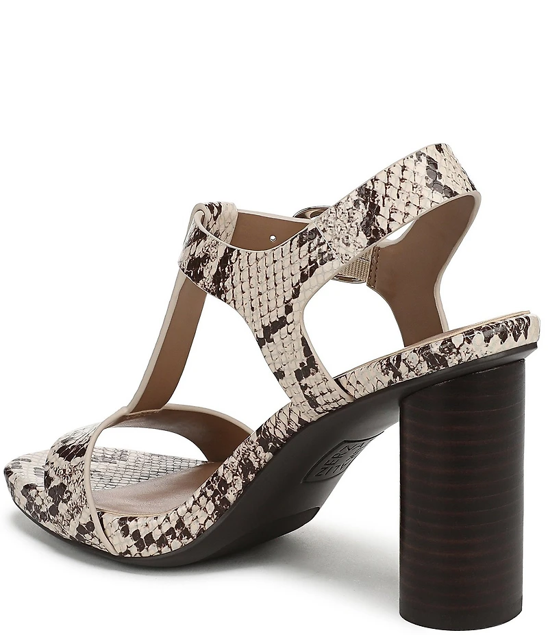 Naturalizer Jordis Snake Print Leather Buckle Hardware T-Strap Dress Sandals
