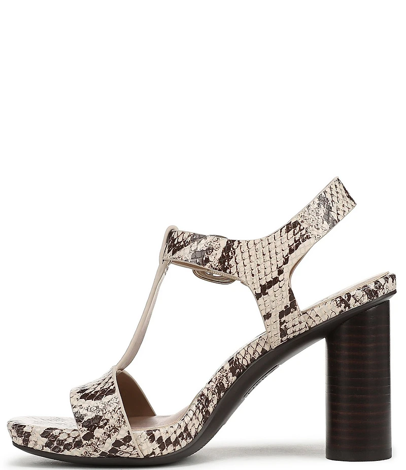Naturalizer Jordis Snake Print Leather Buckle Hardware T-Strap Dress Sandals