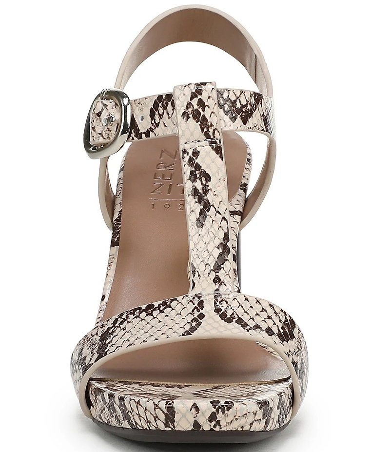 Naturalizer Jordis Snake Print Leather Buckle Hardware T-Strap Dress Sandals