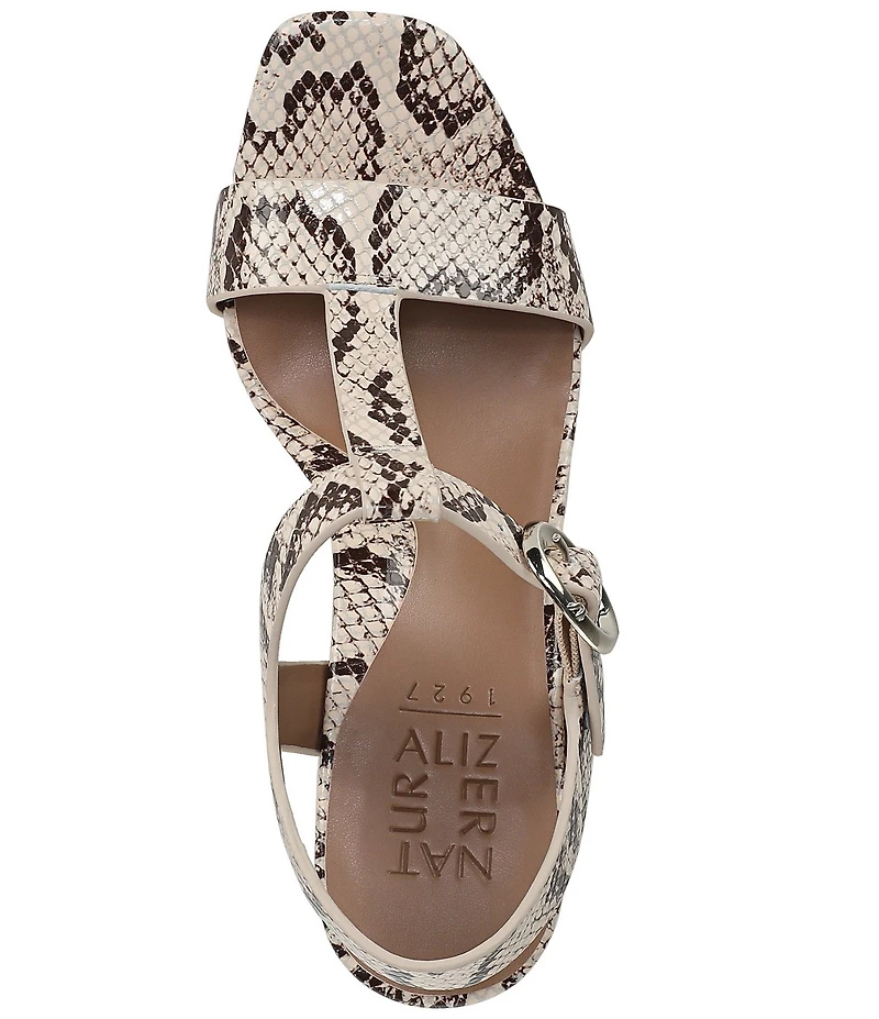 Naturalizer Jordis Snake Print Leather Buckle Hardware T-Strap Dress Sandals
