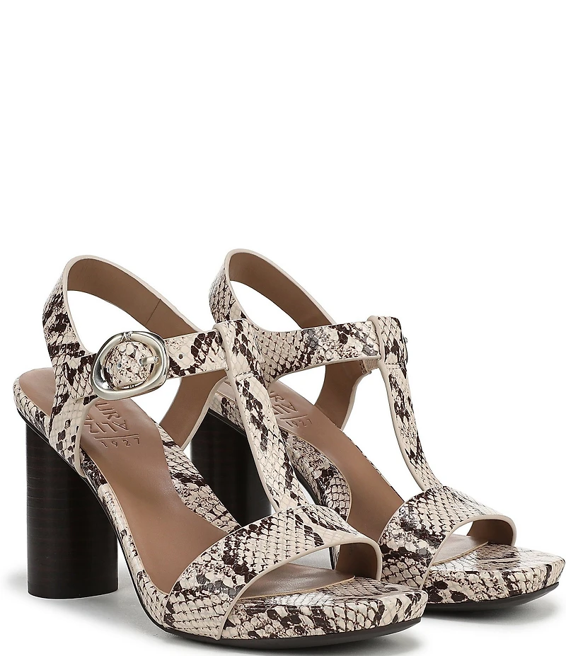 Naturalizer Jordis Snake Print Leather Buckle Hardware T-Strap Dress Sandals