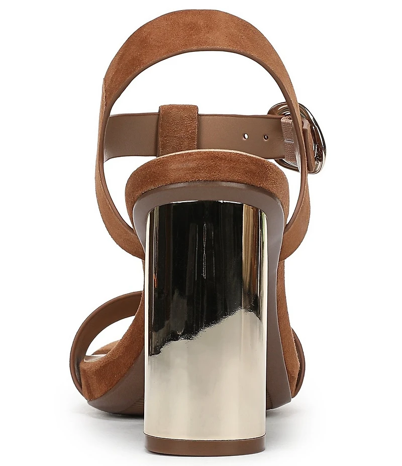 Naturalizer Jordis Suede Buckle Hardware Metallic Heel T-Strap Dress Sandals