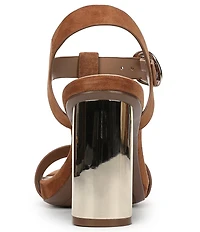 Naturalizer Jordis Suede Buckle Hardware Metallic Heel T-Strap Dress Sandals