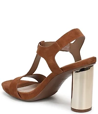 Naturalizer Jordis Suede Buckle Hardware Metallic Heel T-Strap Dress Sandals