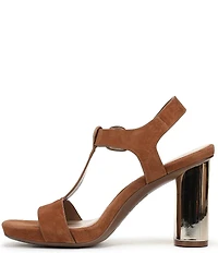 Naturalizer Jordis Suede Buckle Hardware Metallic Heel T-Strap Dress Sandals